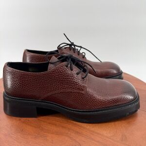 Ras Brown Textured Leather Platform Derby Shoes Square Toe Womens EU39/US 8.5-9